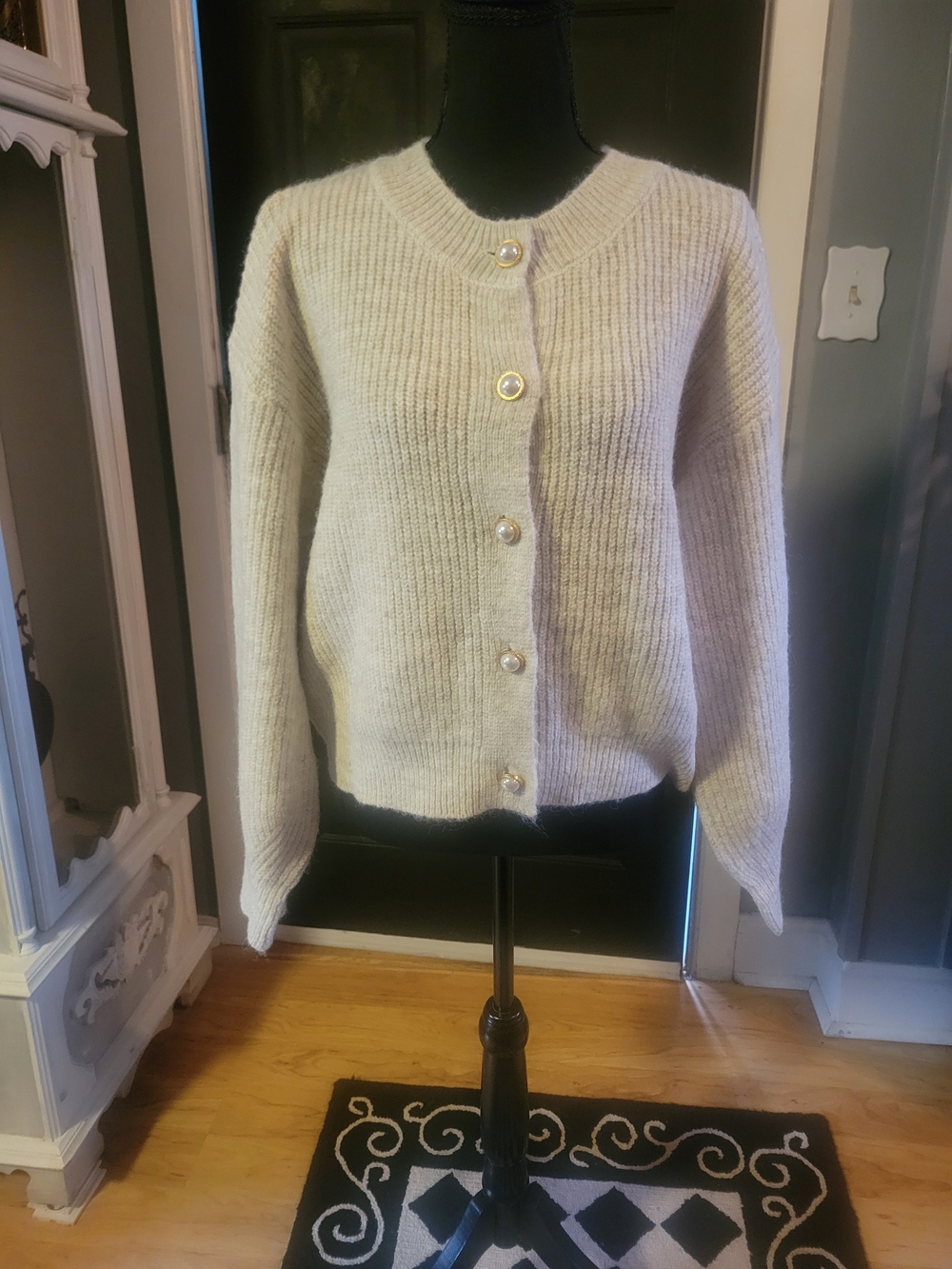 Altar'd State Cream Ribbed Pearl-Button Cardigan - Picture 2 of 4